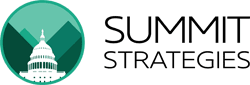 A green circular logo with the U.S. Capitol dome in front of stylized mountains, next to the text "SUMMIT STRATEGIES" in black capital letters.