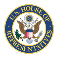 Seal of the U.S. House of Representatives featuring a bald eagle holding an olive branch and arrows, symbolizing government policy resources, with a blue circular border displaying the institution's name.