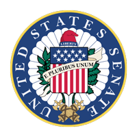 The official seal of the United States Senate, symbolizing government policy resources, features a shield, eagle, olive branches, and the motto 